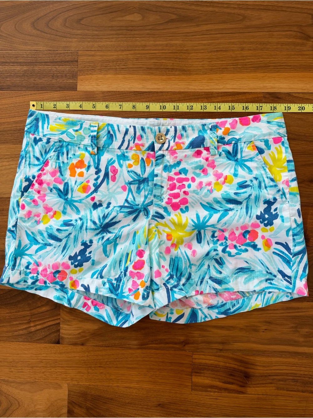 Lilly Pulitzer Women’s Callahan Serene Blue Tippy Top Shorts Sz 12 Tropical Pink - Picture 5 of 15